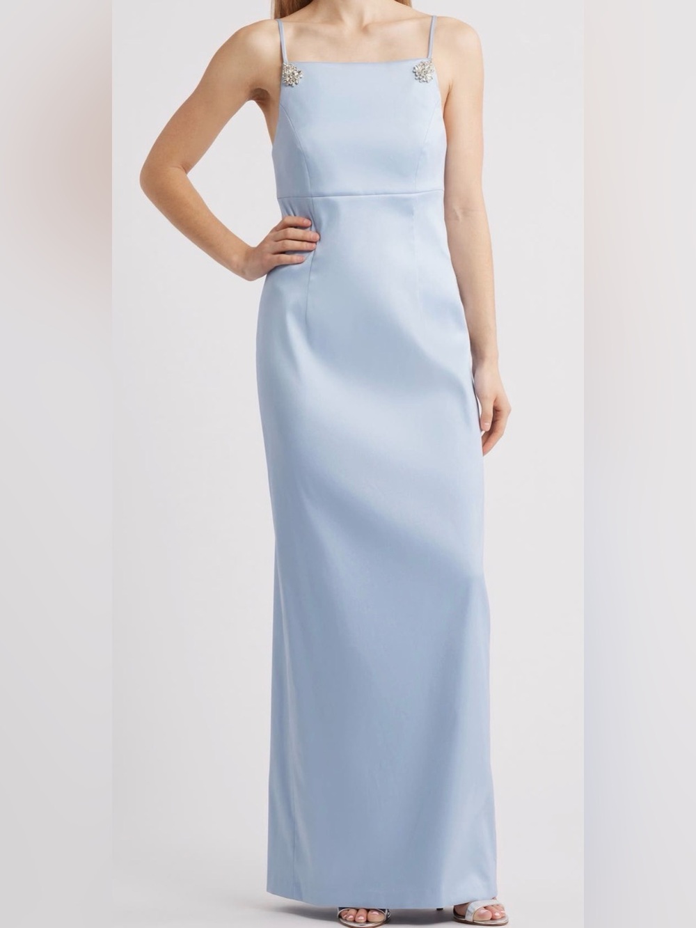 SACHIN BABI Pryce Crystal Strap Detail Vertical Stretch Mikado Column Gown